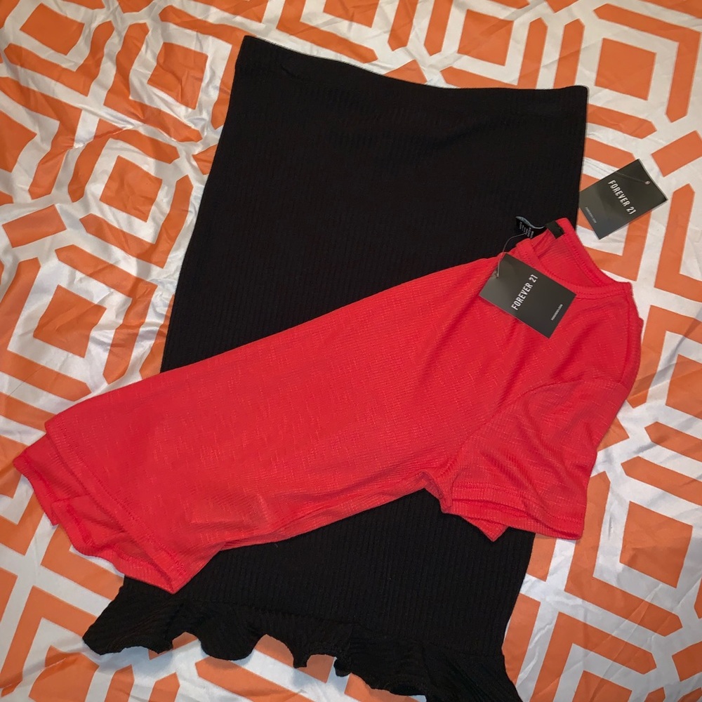 ribbed ruffle trim pencil skirt 🛍🛍